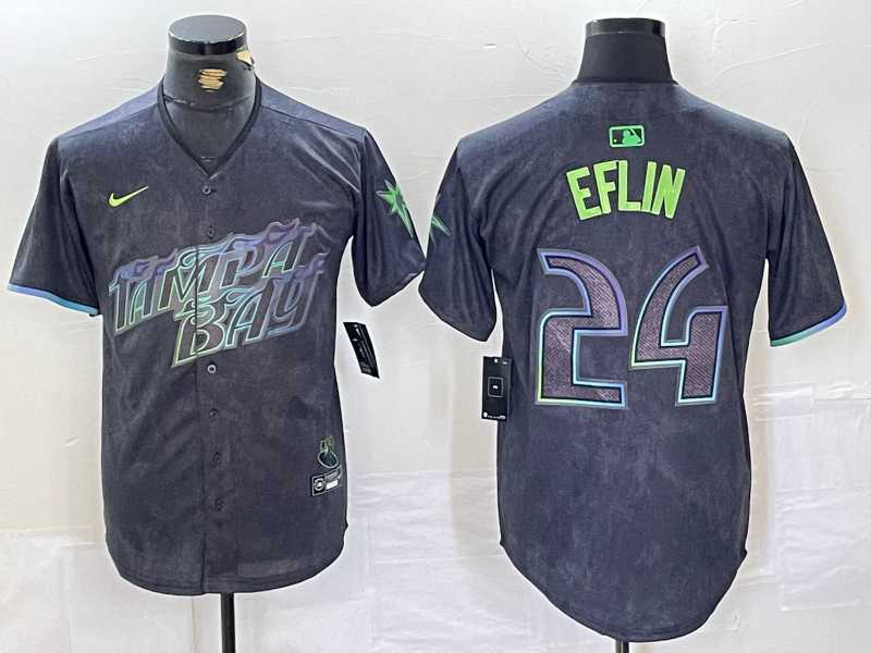 Mens Tampa Bay Rays #24 Zach Eflin Charcoal 2024 City Connect Limited Cool Base Jersey